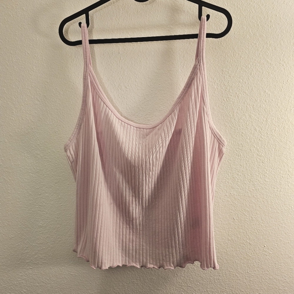 NWOT 2X Old Navy Pink Rib Tank Top With Lettuce Hem